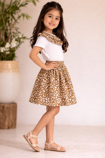 Cotton Half Sleeves T-shirt With Printed Skirt