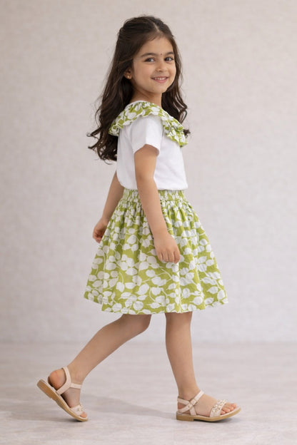 Cotton Half Sleeves T-shirt With Printed Skirt