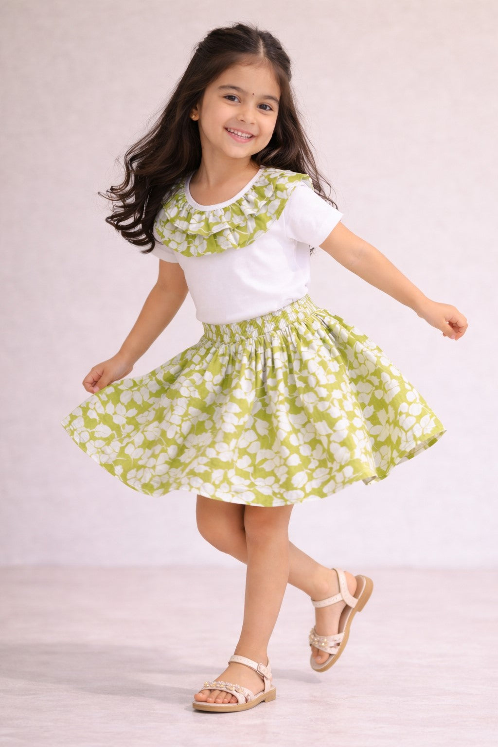 Cotton Half Sleeves T-shirt With Printed Skirt