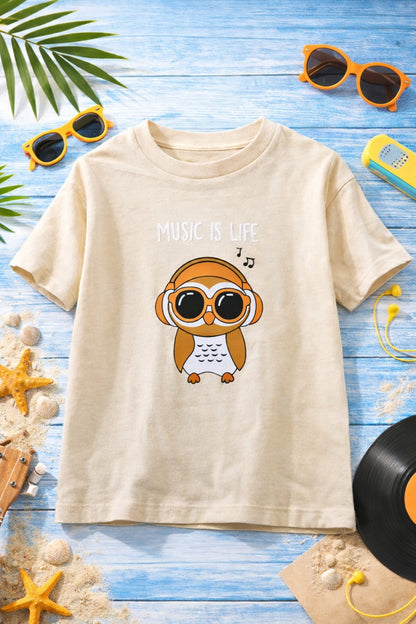 100% Cotton jersey Half Sleeves Owl Print T-Shirt