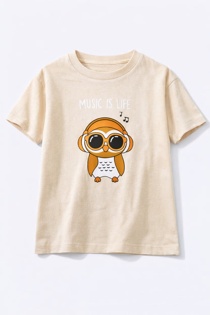 100% Cotton jersey Half Sleeves Owl Print T-Shirt