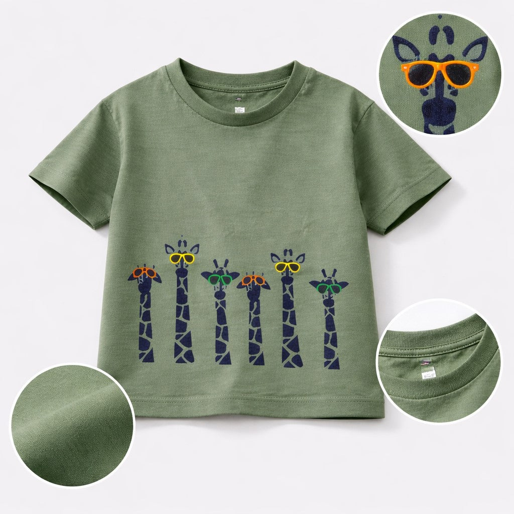 100% Cotton jersey Half sleeves Giraffe Print T-Shirt