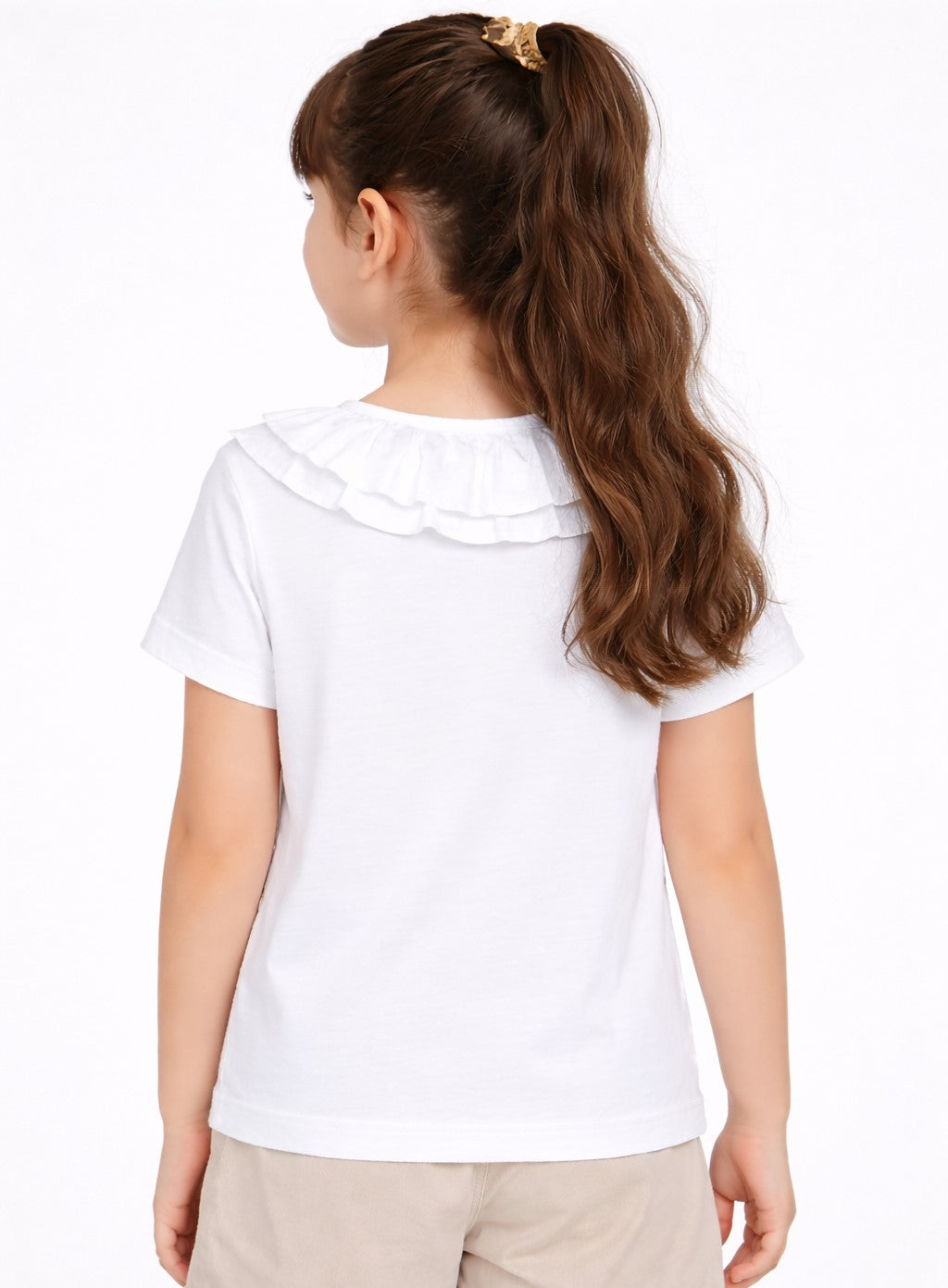 100% Cotton Jersey Short Sleeves Frill Collar Top