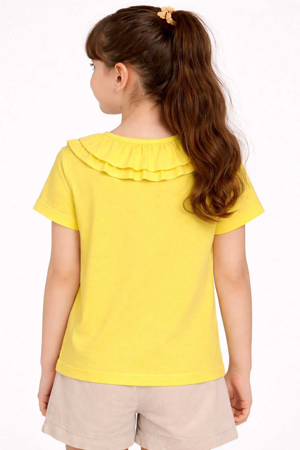 100% Cotton Jersey Short Sleeves Frill Collar Top