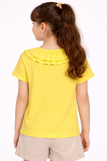 100% Cotton Jersey Short Sleeves Frill Collar Top