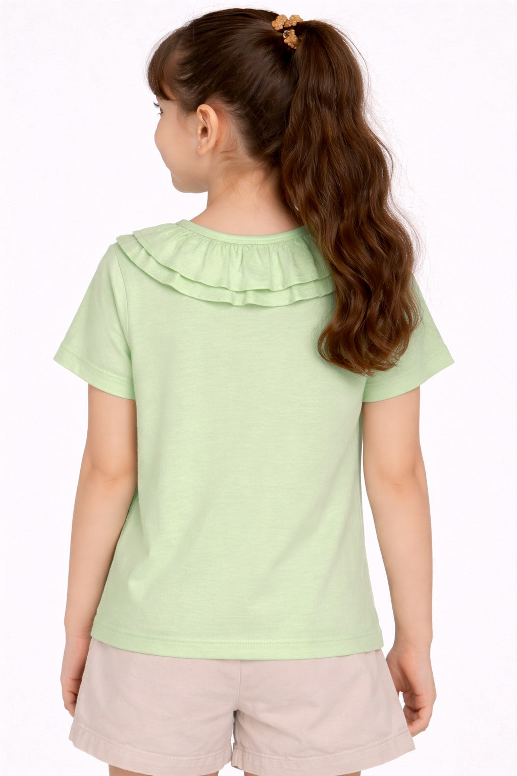 100% Cotton Jersey Short Sleeves Frill Collar Top