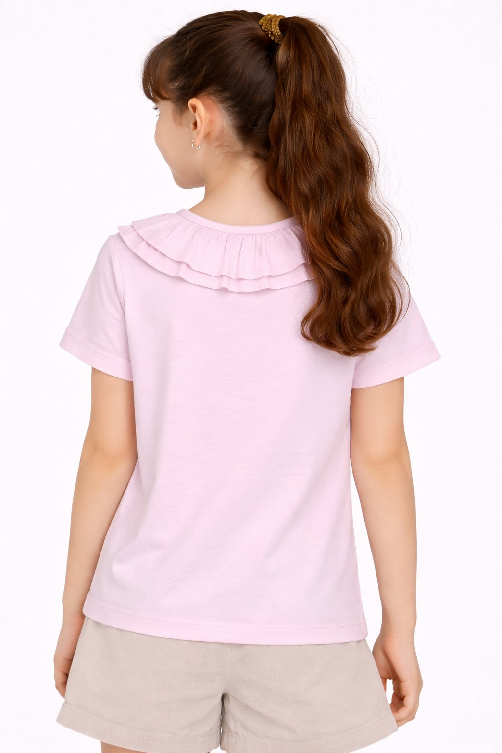 100% Cotton Jersey Short Sleeves Frill Collar Top