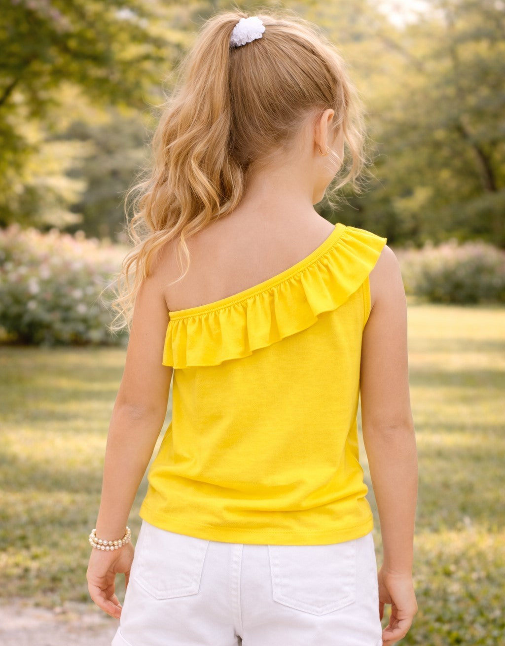100% Cotton Jersey One Shoulder Frill Collar Top