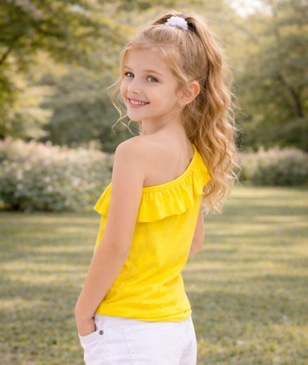 100% Cotton Jersey One Shoulder Frill Collar Top