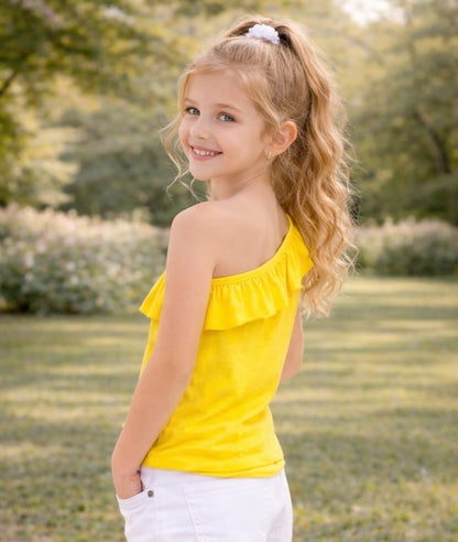 100% Cotton Jersey One Shoulder Frill Collar Top