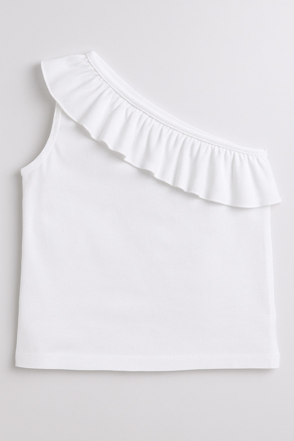 100% Cotton Jersey One Shoulder Frill Collar Top