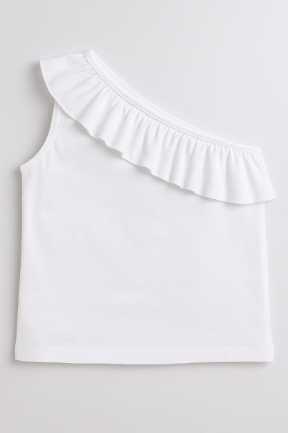 100% Cotton Jersey One Shoulder Frill Collar Top