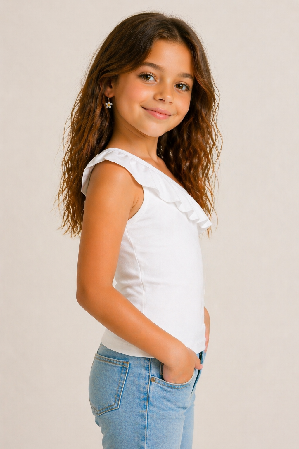 100% Cotton Jersey One Shoulder Frill Collar Top