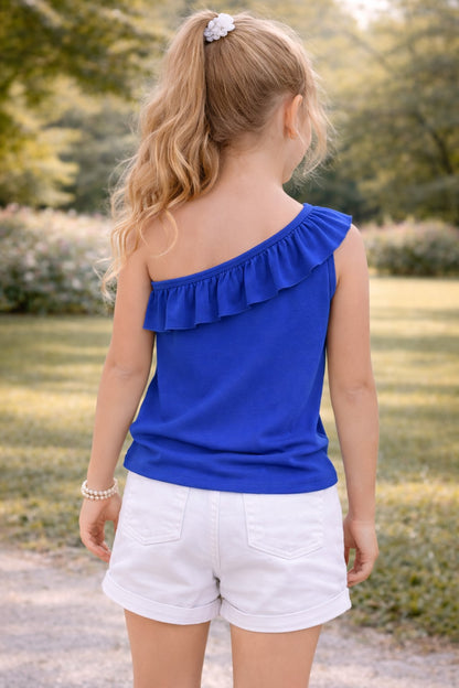 100% Cotton Jersey One Shoulder Frill Collar Top