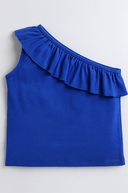 100% Cotton Jersey One Shoulder Frill Collar Top