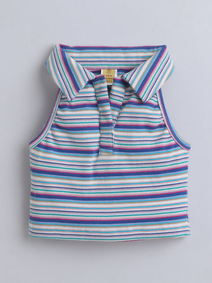 100% Cotton Rib Sleeveless Collar Tank Top