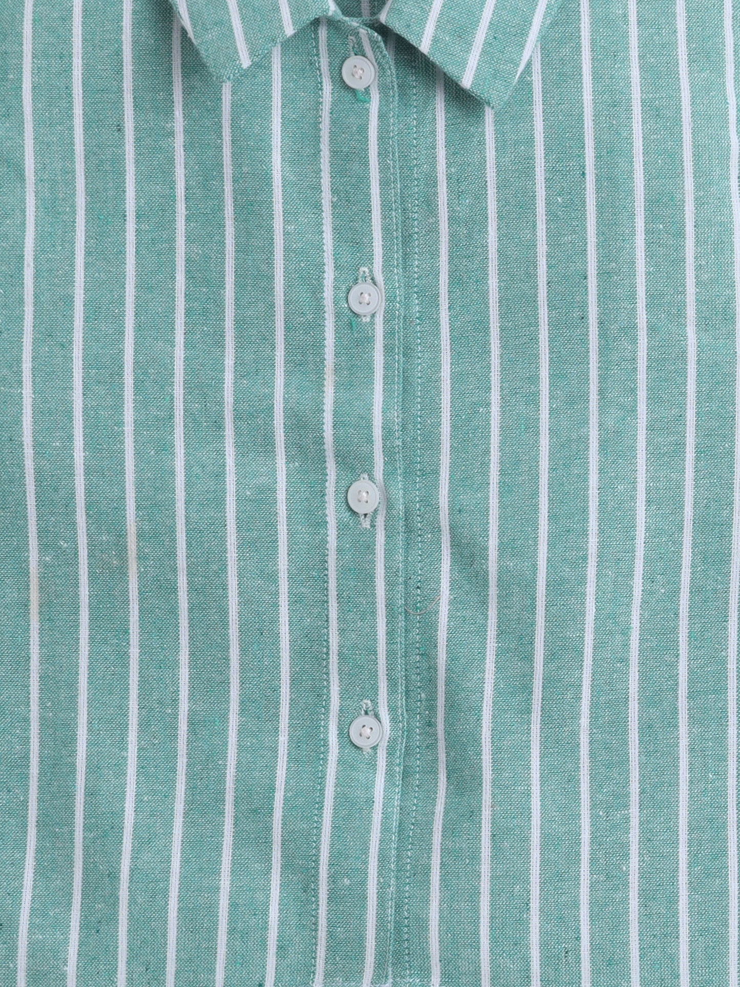 100% Cotton Sleeveless Green Stripe High-Low Shirt Top