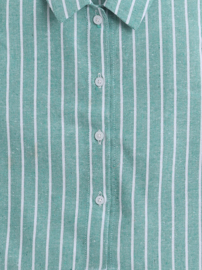 100% Cotton Sleeveless Green Stripe High-Low Shirt Top