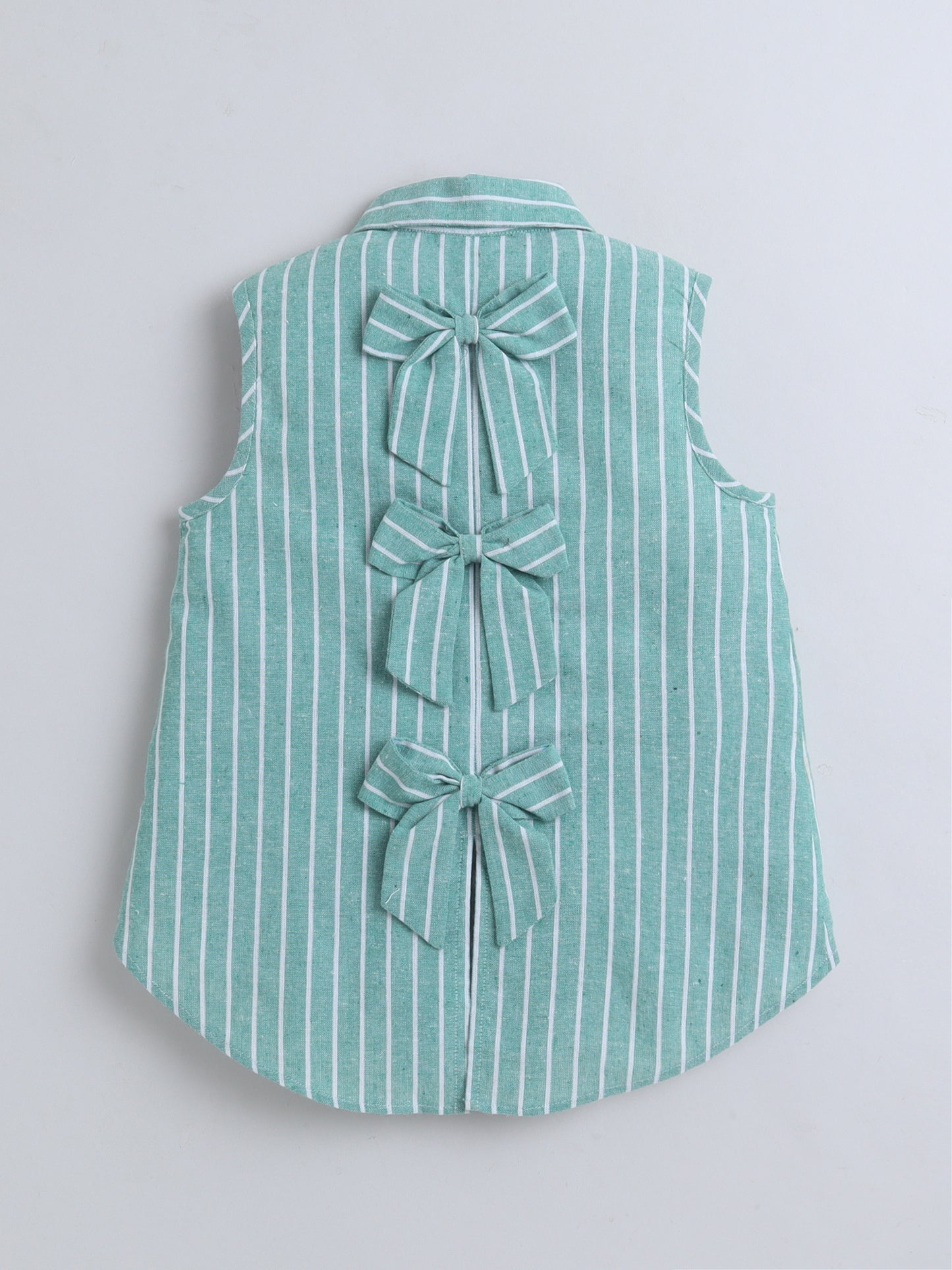 100% Cotton Sleeveless Green Stripe High-Low Shirt Top