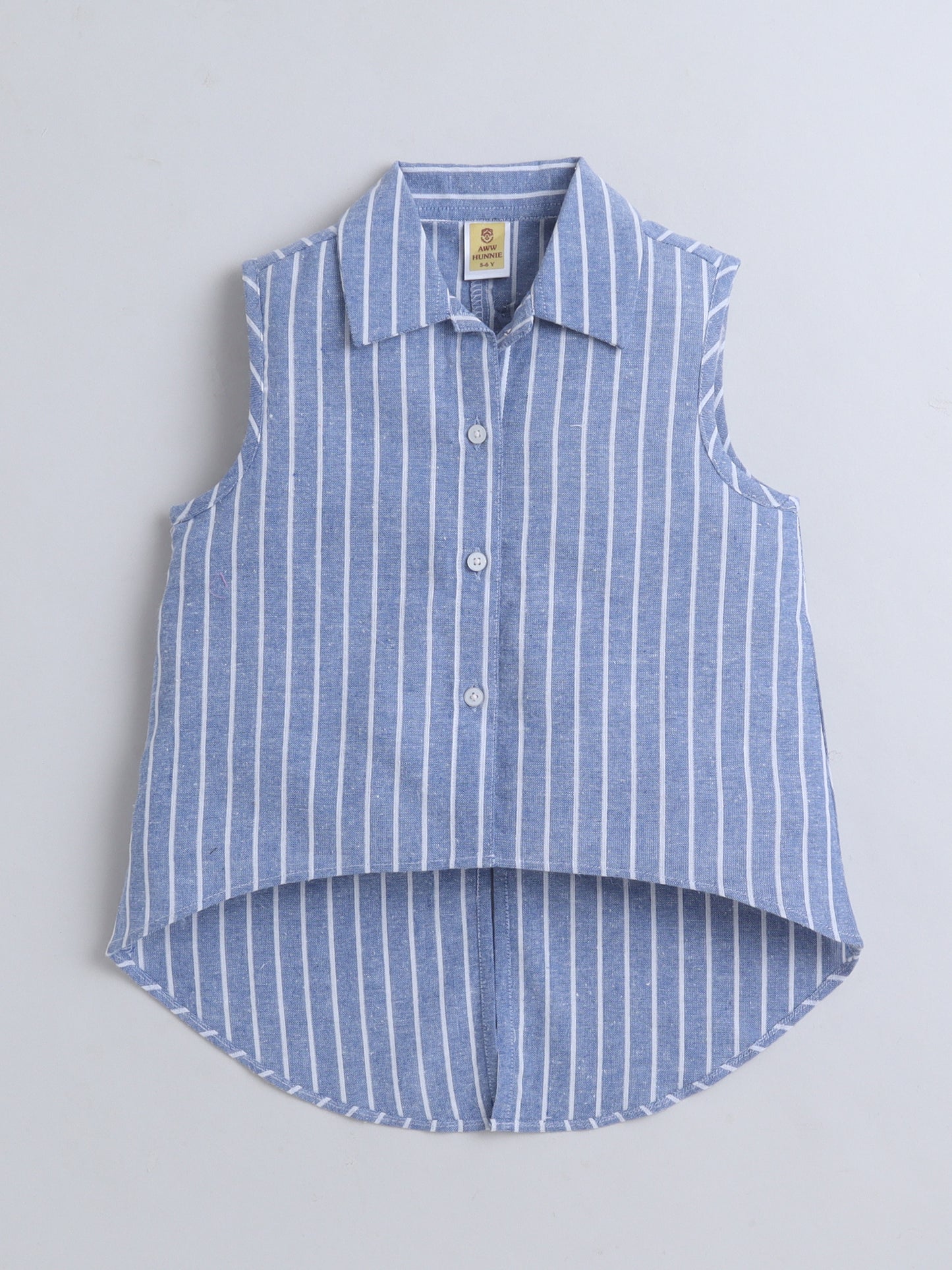100% Cotton Sleeveless Green Stripe High-Low Shirt Top
