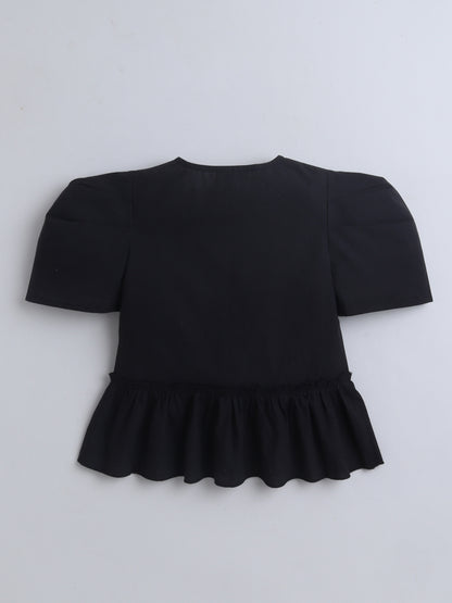 100% Cotton Short Sleeve Peplum Top