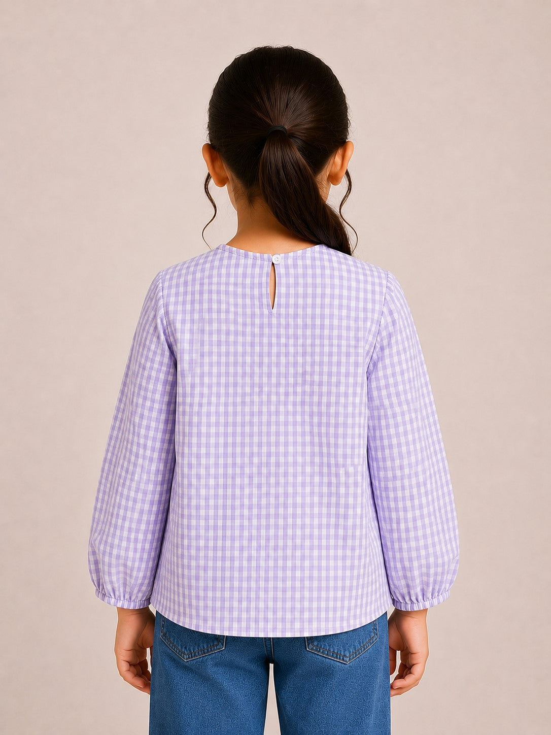 Aww Hunnie Cotton Full Sleeves Check Frill Style Top