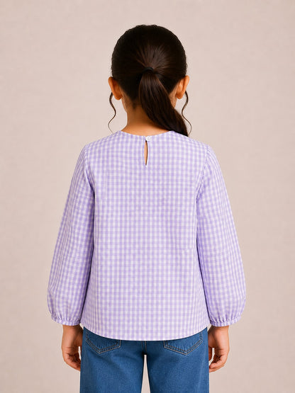 Aww Hunnie Cotton Full Sleeves Check Frill Style Top