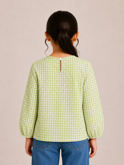 Aww Hunnie Cotton Full Sleeves Check Frill Style Top