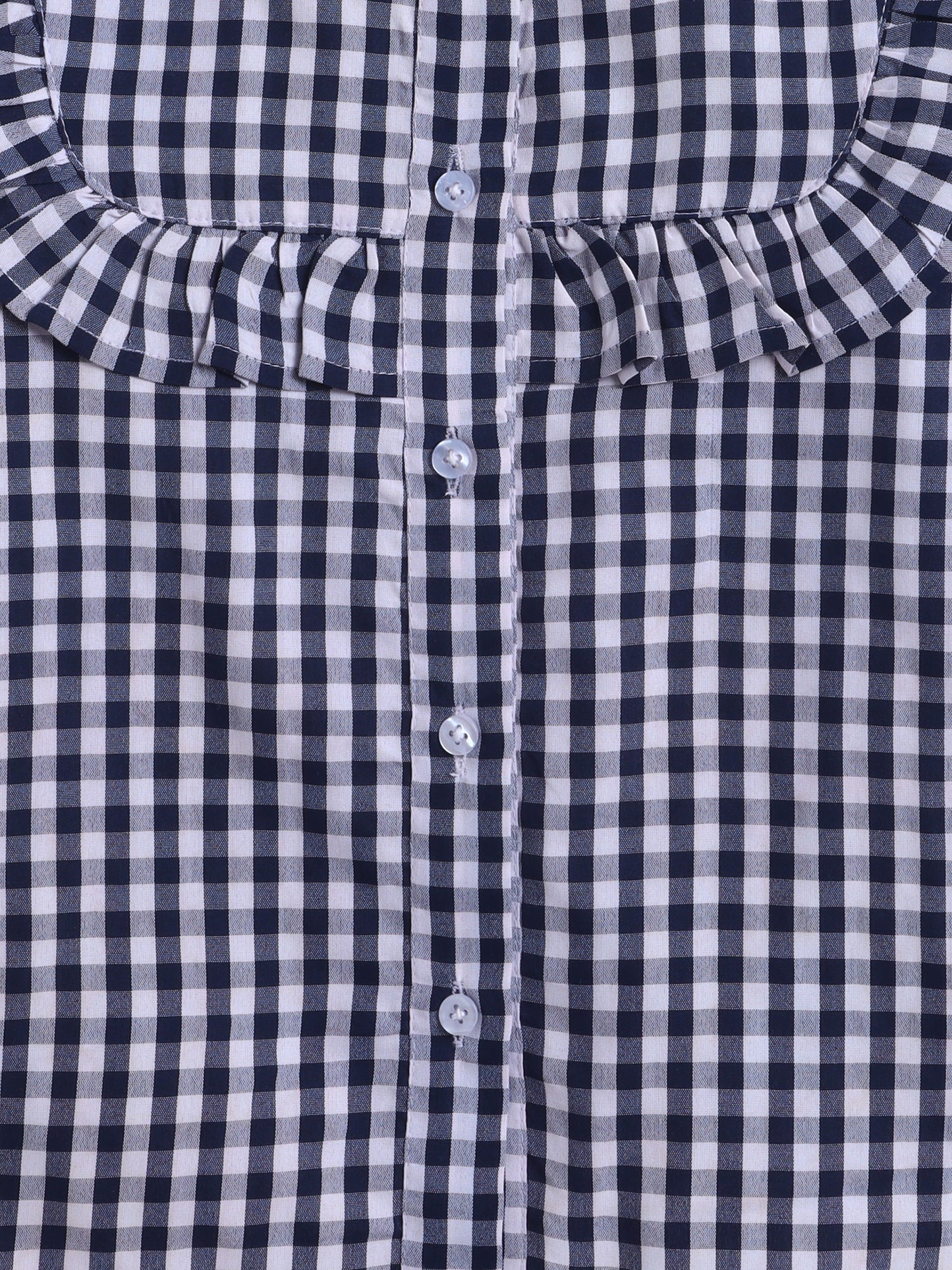 Aww Hunnie Cotton Full Sleeves Check Frill Style Front Open Top