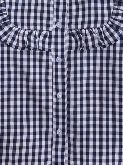 Aww Hunnie Cotton Full Sleeves Check Frill Style Front Open Top