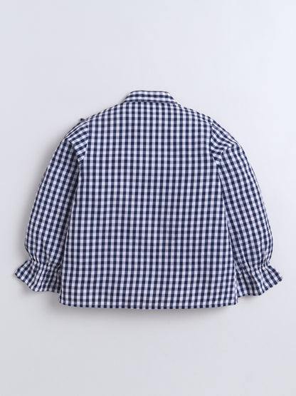 Aww Hunnie Cotton Full Sleeves Check Frill Style Front Open Top