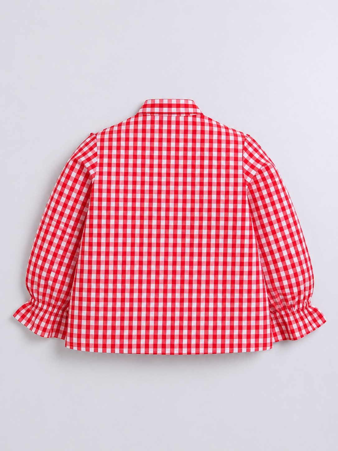 Aww Hunnie Cotton Full Sleeves Check Frill Style Front Open Top