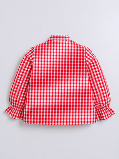 Aww Hunnie Cotton Full Sleeves Check Frill Style Front Open Top
