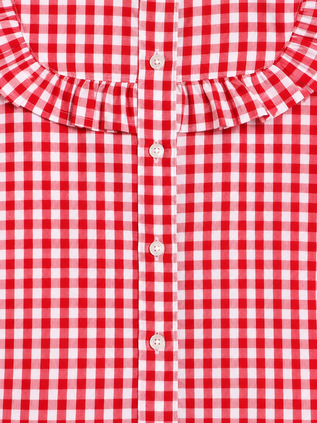 Aww Hunnie Cotton Full Sleeves Check Frill Style Front Open Top