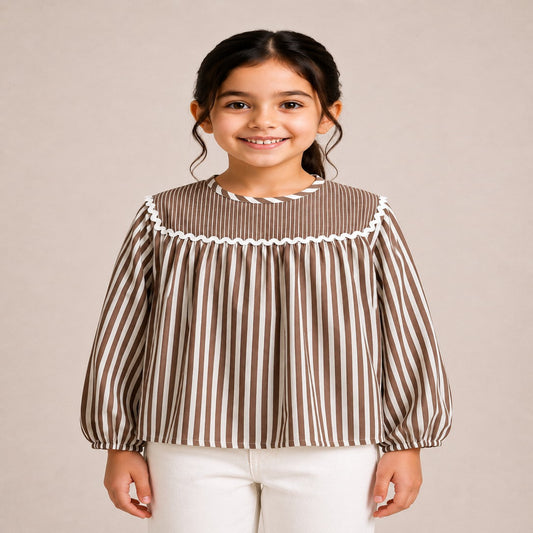 Aww Hunnie Cotton Full Sleeves Striped Top