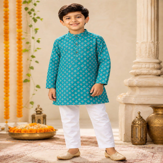Aww Hunnie Cotton Ryon Full sleeves Boys Kurta Pajama