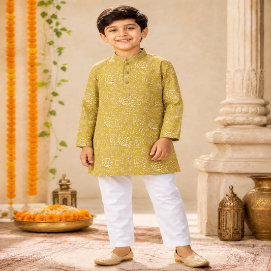 Aww Hunnie Cotton Ryon Full sleeves Boys Kurta Pajama