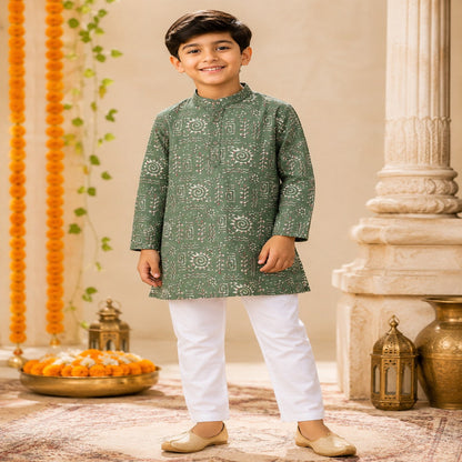 Aww Hunnie Cotton Ryon Full sleeves Boys Kurta Pajama