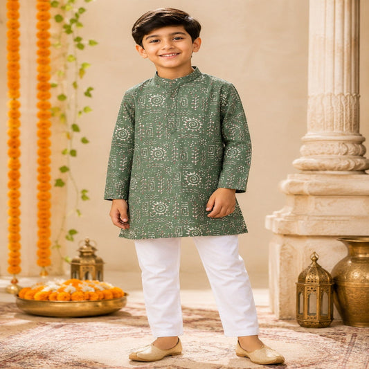 Aww Hunnie Cotton Ryon Full sleeves Boys Kurta Pajama
