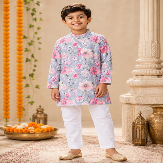 Aww Hunnie 100% Cotton Full sleeves Floral Print Kurta Pajama