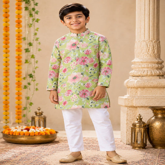 Aww Hunnie 100% Cotton Full sleeves Floral Print Kurta Pajama