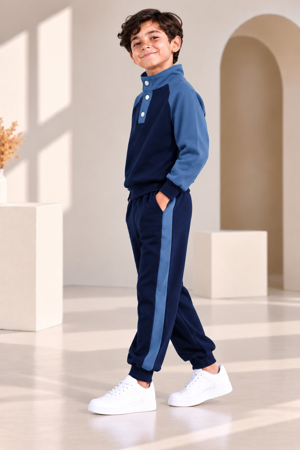 Aww Hunnie Full Sleeves Solid High-Neck Fleece Jogger Set