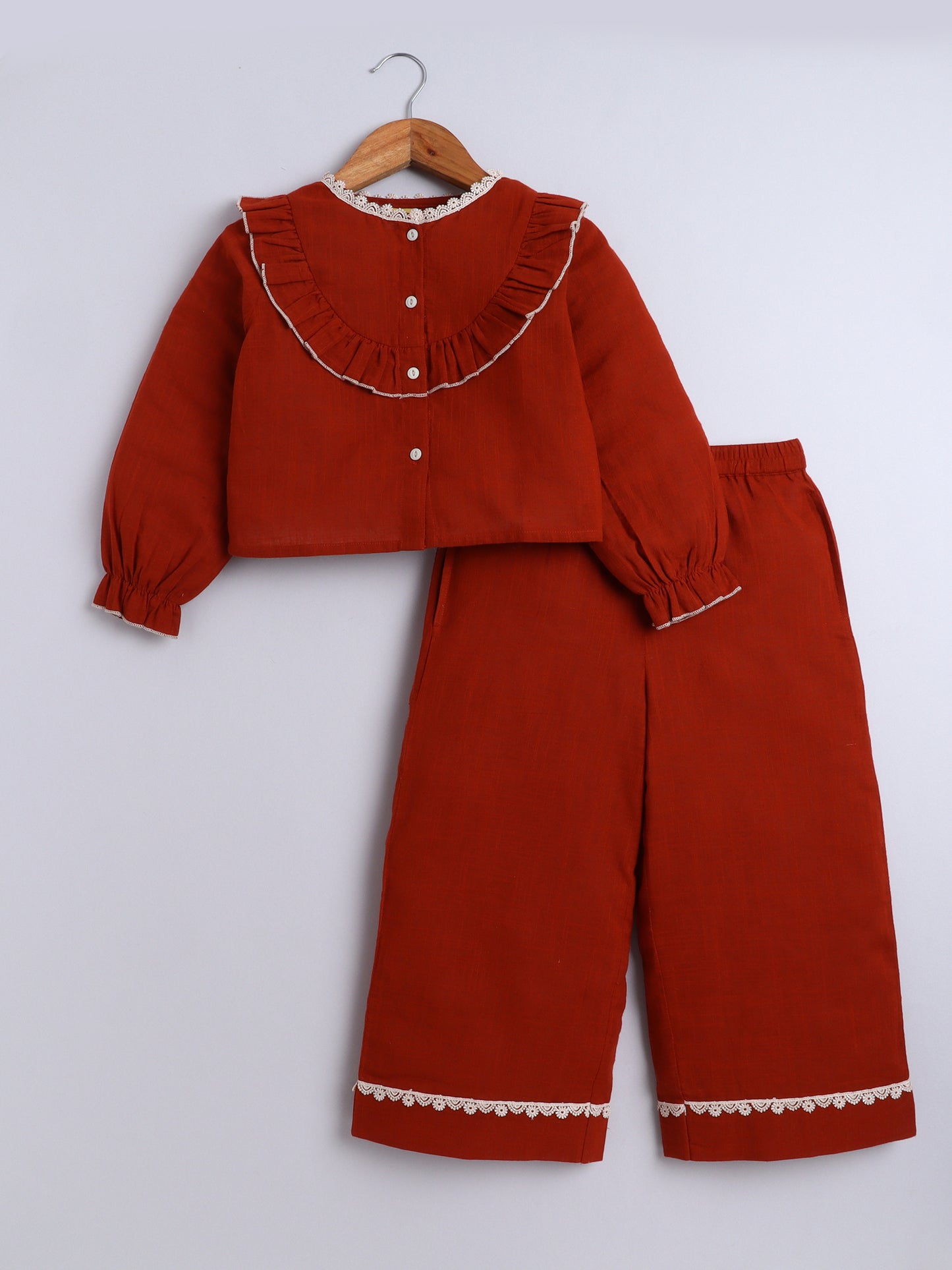 Cotton Slub Full Sleeves Front Button Top With 2 Front Pocket Bottom Co-ord set