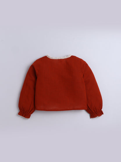 Cotton Slub Full Sleeves Front Button Top With 2 Front Pocket Bottom Co-ord set