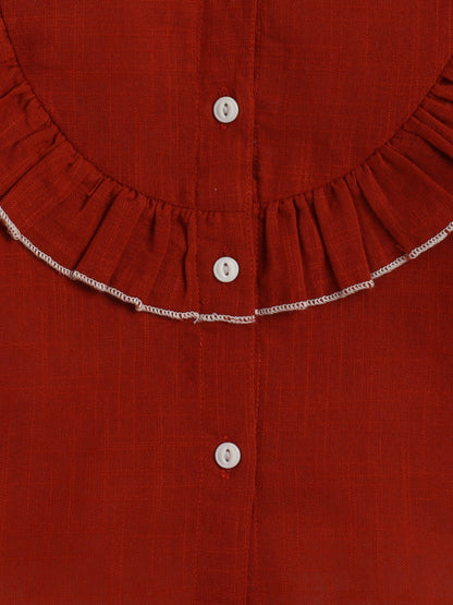 Cotton Slub Full Sleeves Front Button Top With 2 Front Pocket Bottom Co-ord set