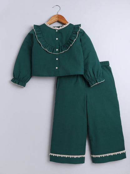 Cotton Slub Full Sleeves Front Button Top With 2 Front Pocket Bottom Co-ord set