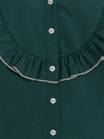 Cotton Slub Full Sleeves Front Button Top With 2 Front Pocket Bottom Co-ord set
