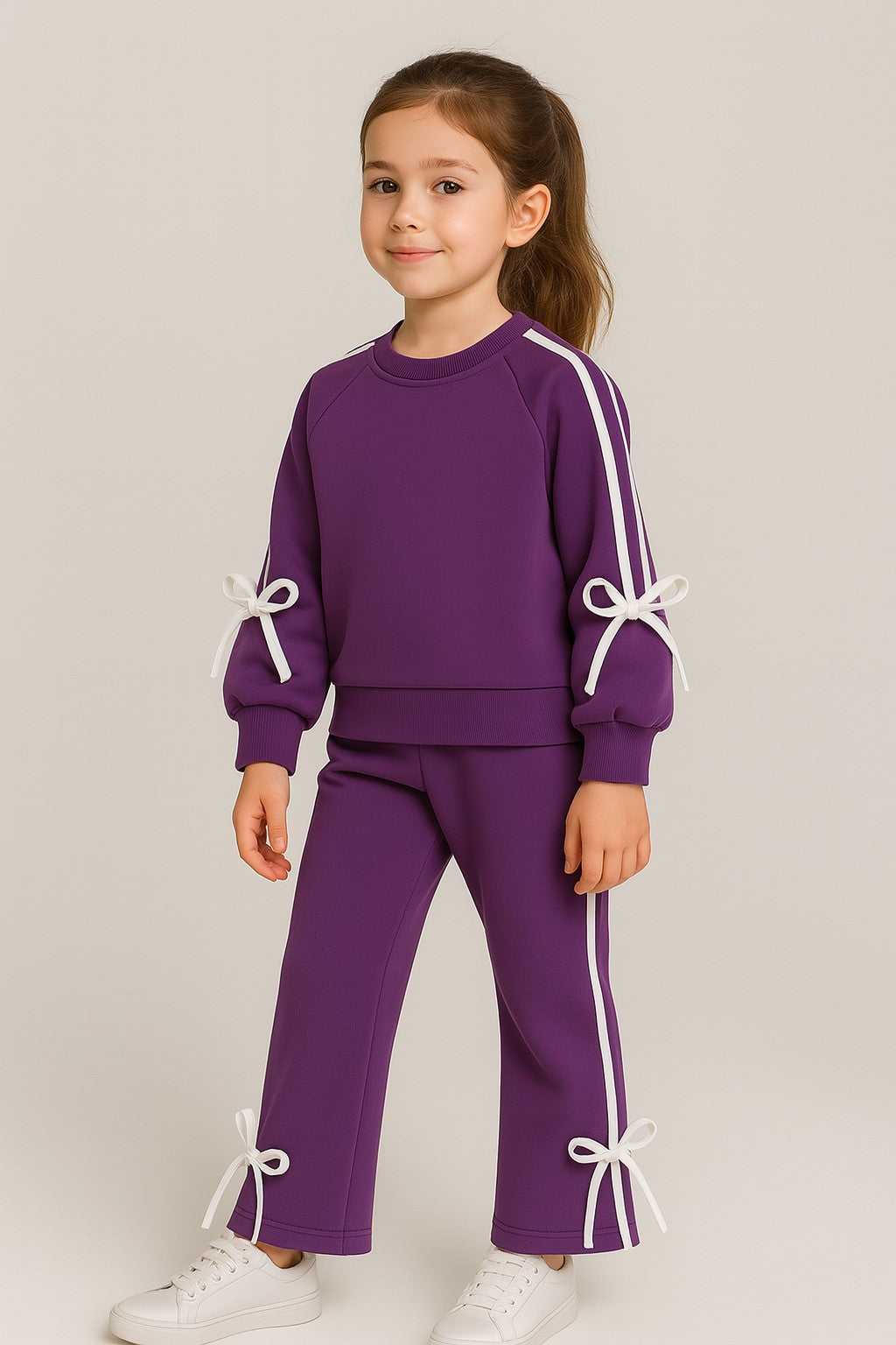 Cotton Terry Full Sleeves Side White Stripe Jogger Set