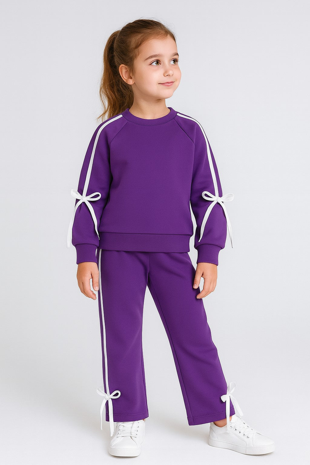 Cotton Terry Full Sleeves Side White Stripe Jogger Set