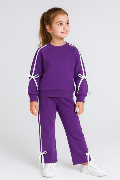 Cotton Terry Full Sleeves Side White Stripe Jogger Set